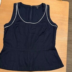 LOFT Dark Blue Sleeveless Blouse with White Trim
